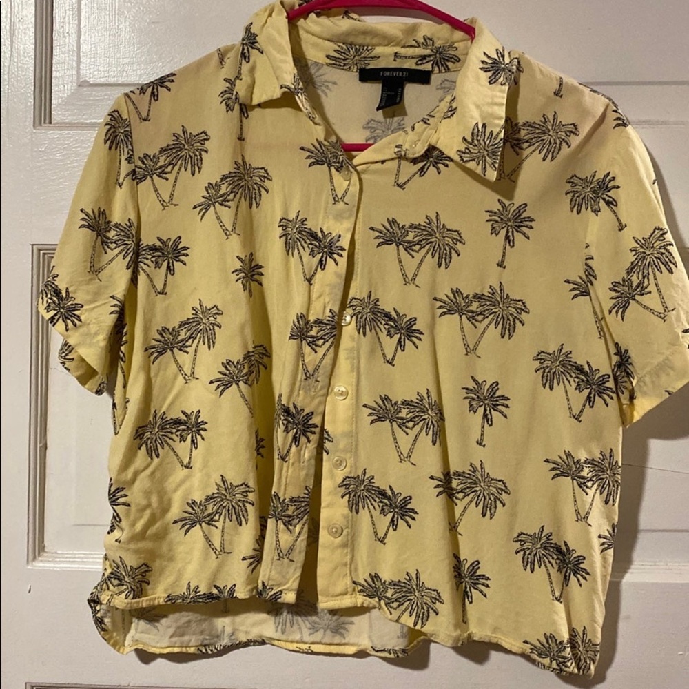 Crop button up palm tree shirt